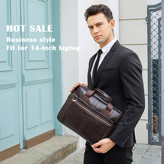 Men's Russian Genuine Cattlehide Leather Surface Business Bags