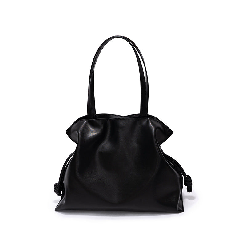 Women's Totes Commuter High-grade Cowhide Pleated Drawstring Tote Bags