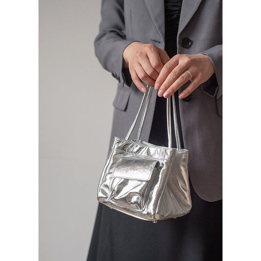 Women's Leather Contrast Color Vegetable Basket Niche Crossbody Bags