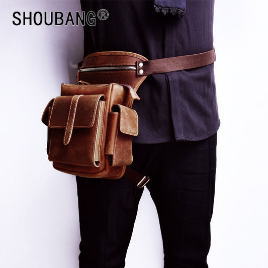 Men's Crazy Horse Leather Leggings Toe Cap Layer Men's Waist Packs