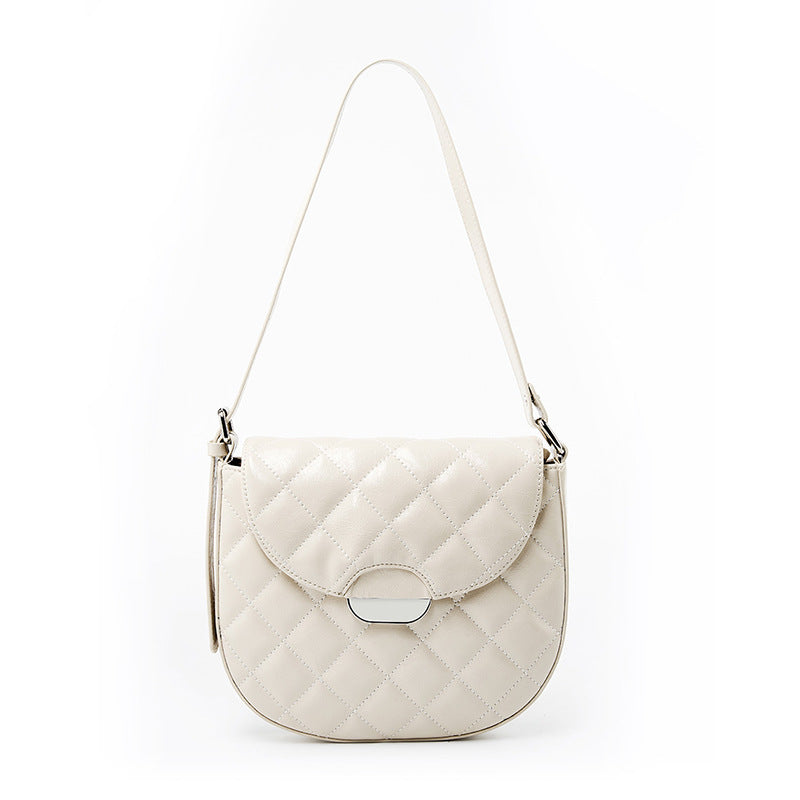 Women's Saddle High-grade Diamond Plaid Underarm Genuine Crossbody Bags