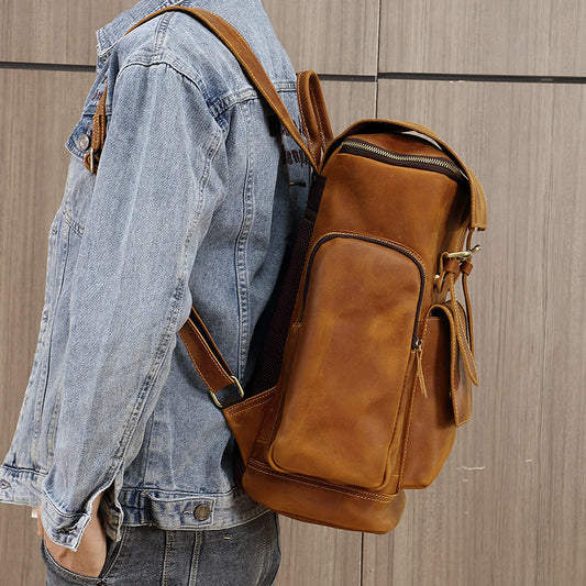 Men's Computer Crazy Horse Leather Large Capacity Backpacks
