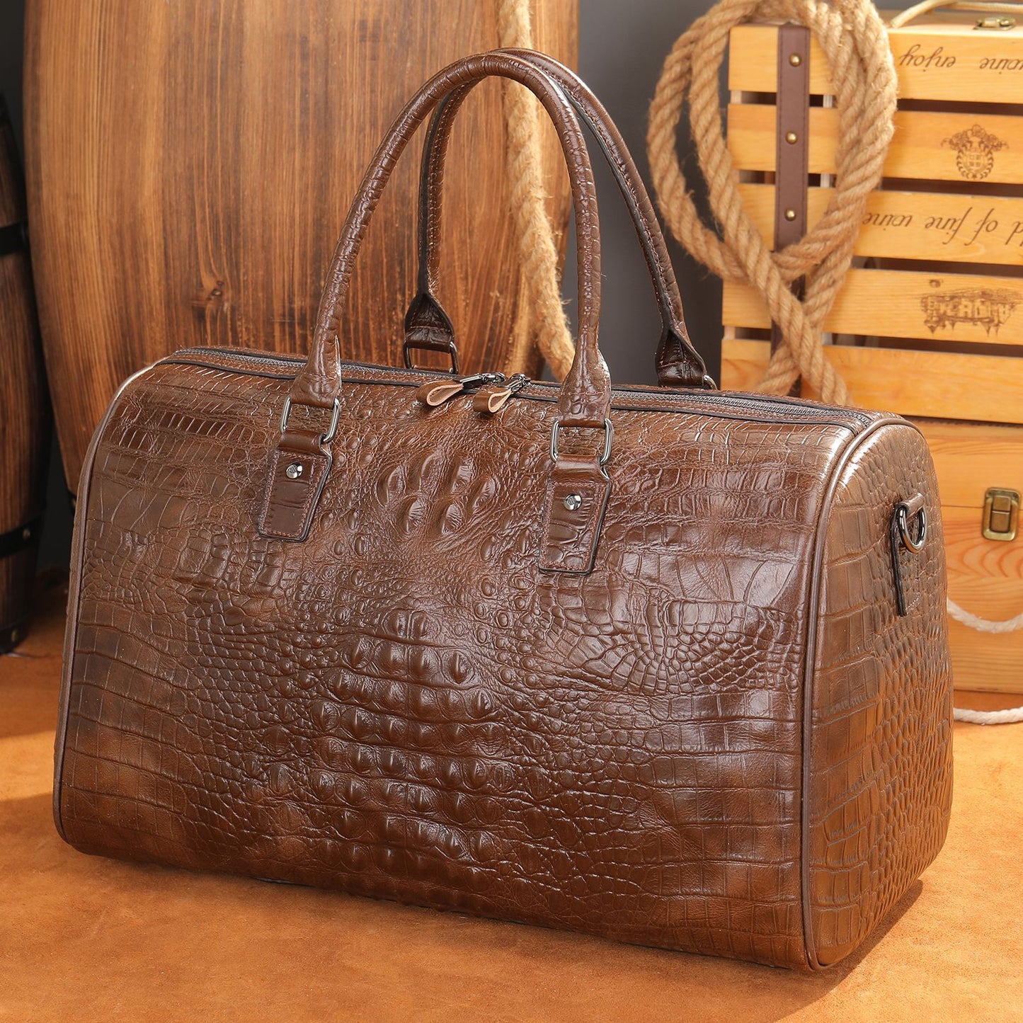 Portable Large Capacity Genuine Leather Crocodile Travel Bags