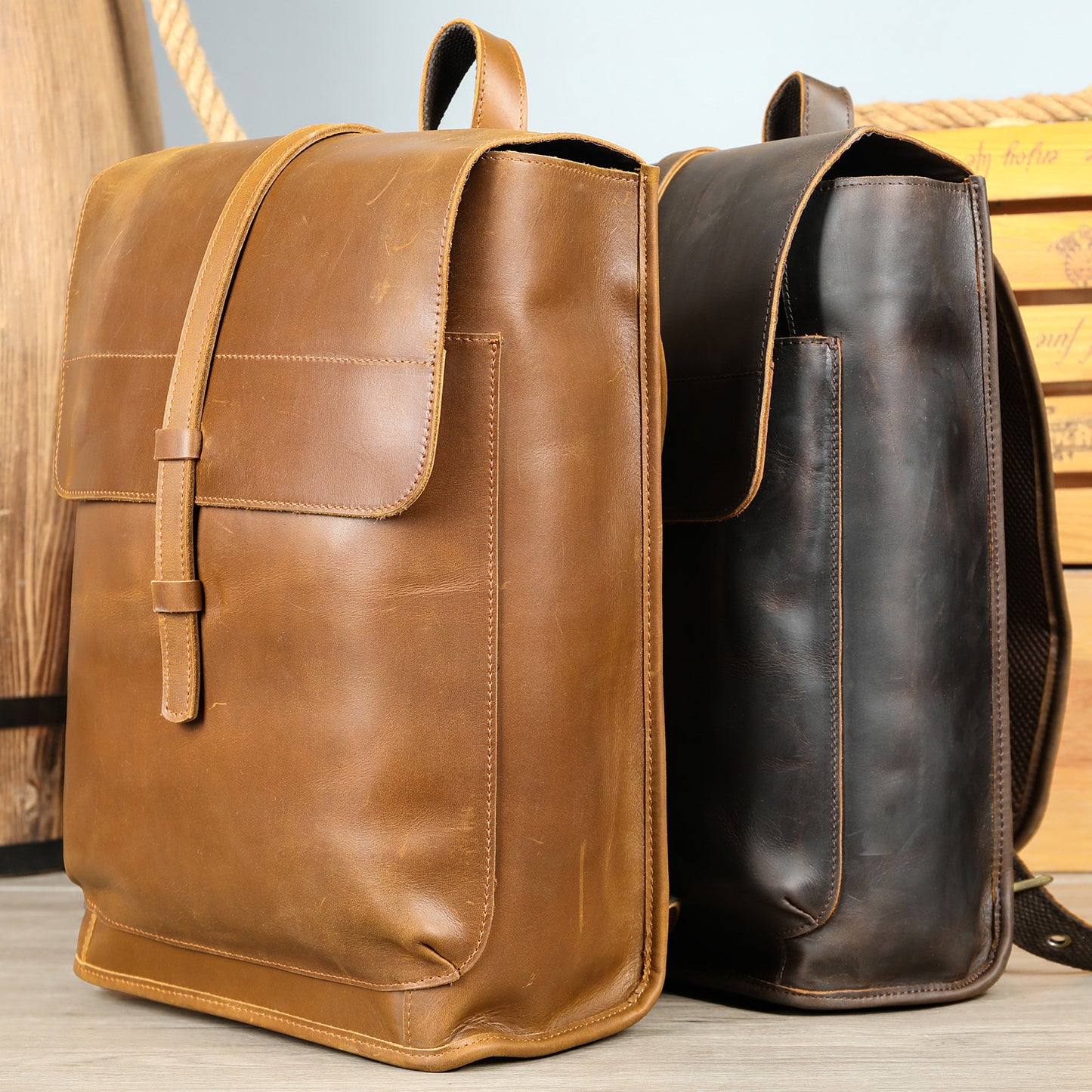 Men's Leather High-grade Crazy Horse Leisure Fashion Backpacks