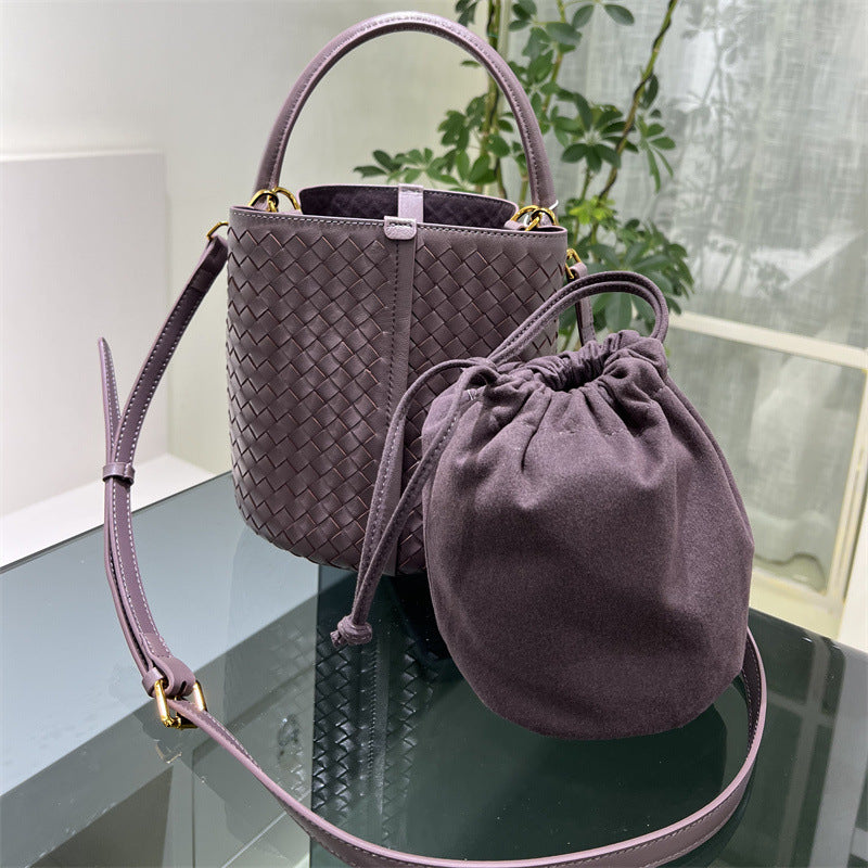 Women's Handmade Genuine Leather Woven High-grade Bucket Bags