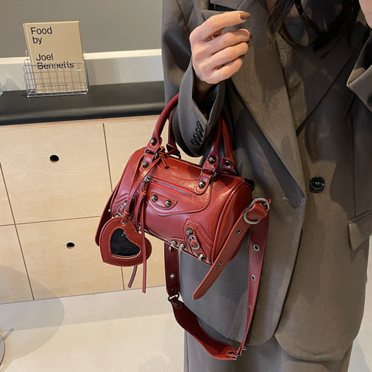 Women's High-grade Rivet Hot Style Textured Boston Bags