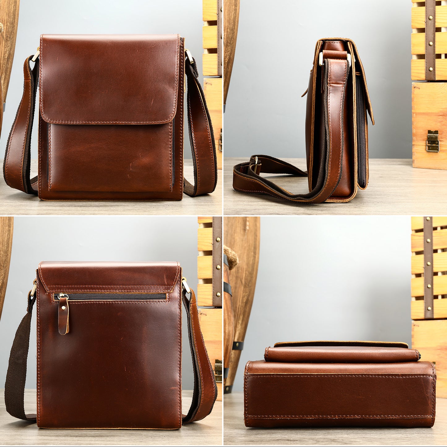 Retro Clamshell Leather First Layer Cowhide Men's Shoulder Bags