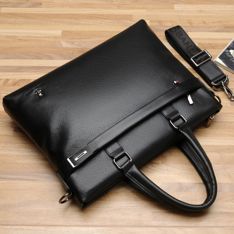 Men's Horizontal Genuine Leather Portable First Layer Cowhide Trendy Men's Handbags