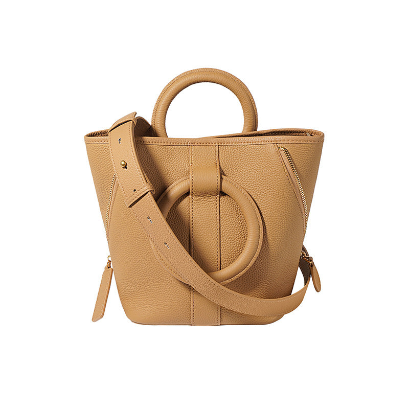 Women's Layer Cowhide Vegetable Basket Design Fashion Handbags