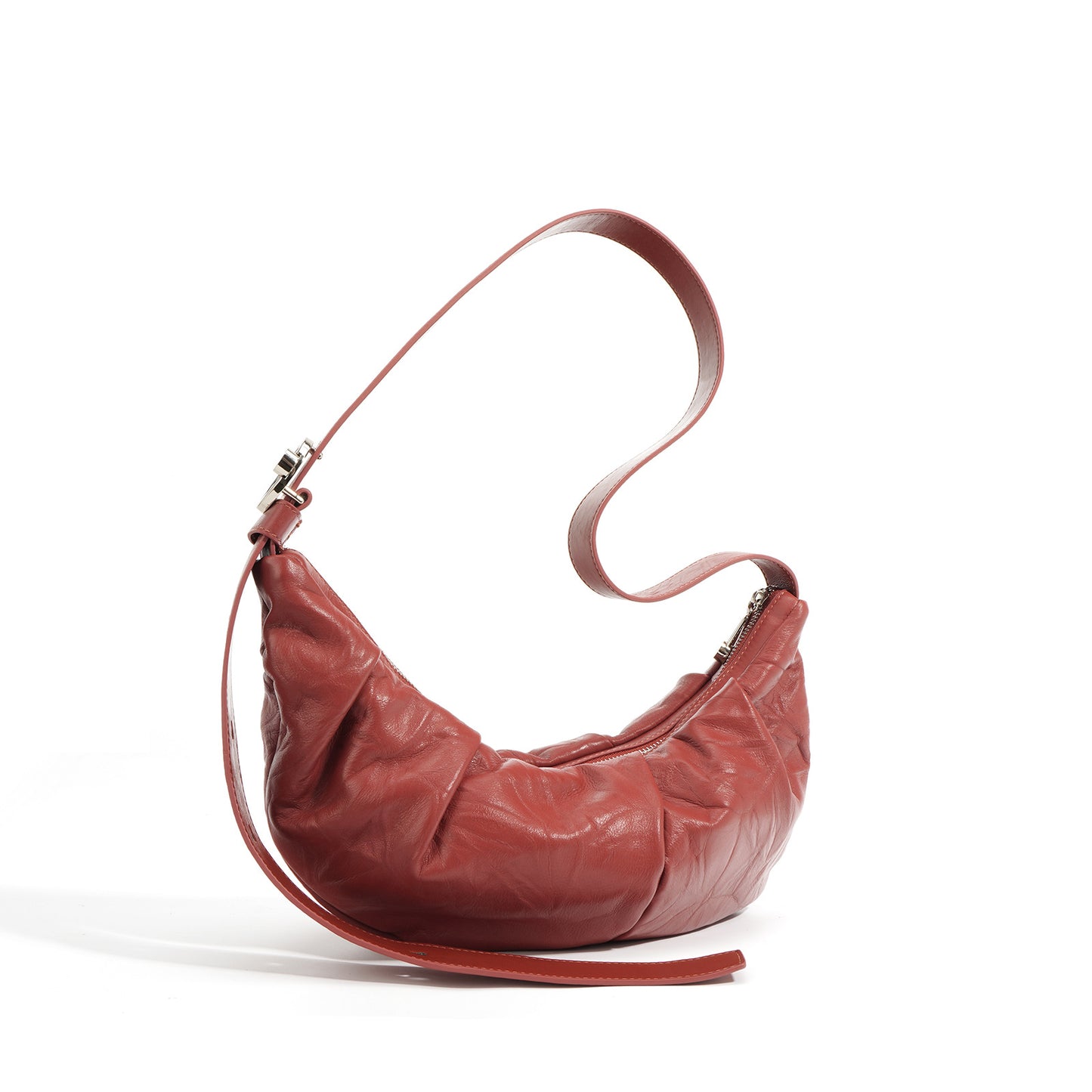Women's Minimalist Style Textured Cowhide Consecrated Croissant Leisure Commute Shoulder Bags