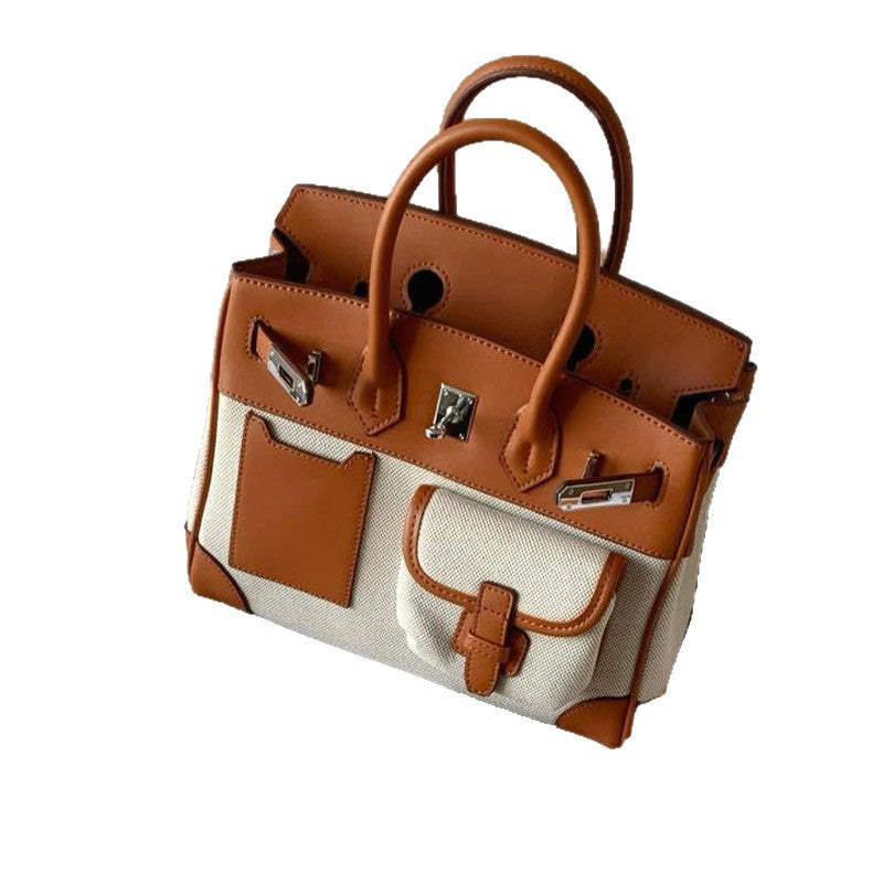 Color Platinum Canvas Stitching Leather Large Bags