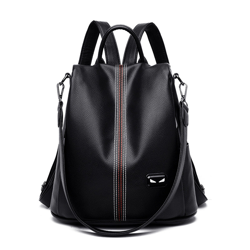 Sewing Line Western Style Female Leather Backpacks