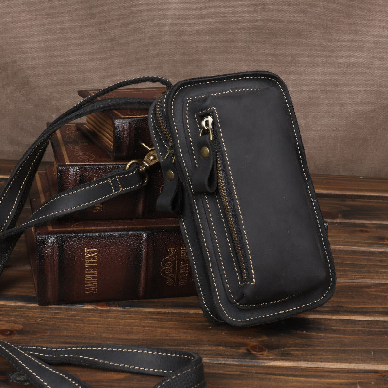 Men's Leather Pocket Crazy Horse Mobile Vertical Men's Waist Packs