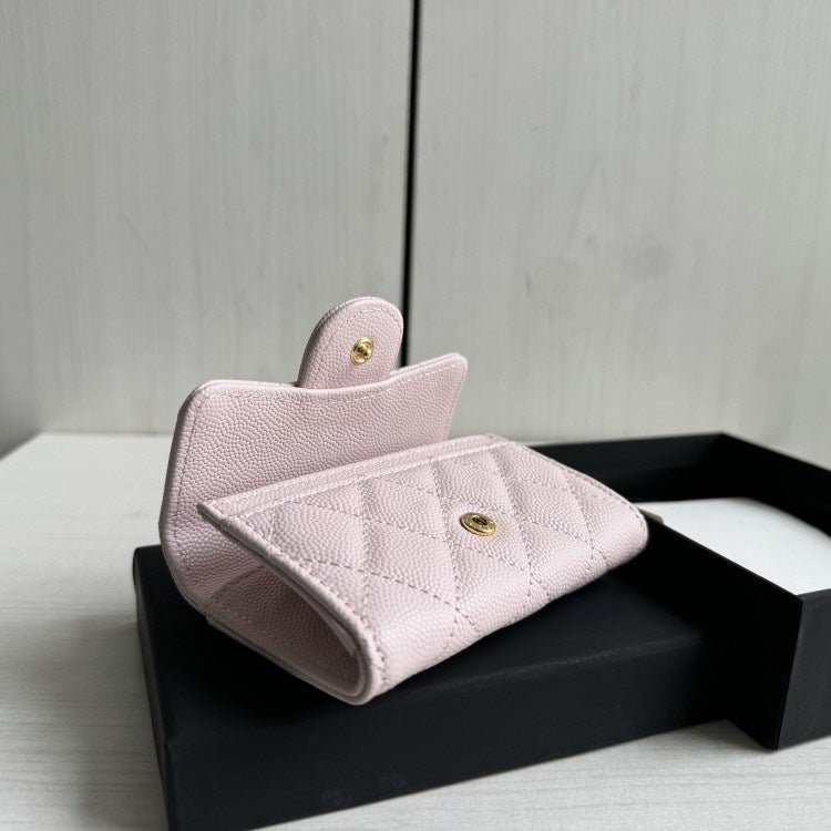 Slot Rhombic Caviar Pattern Cowhide Leather Card Holder