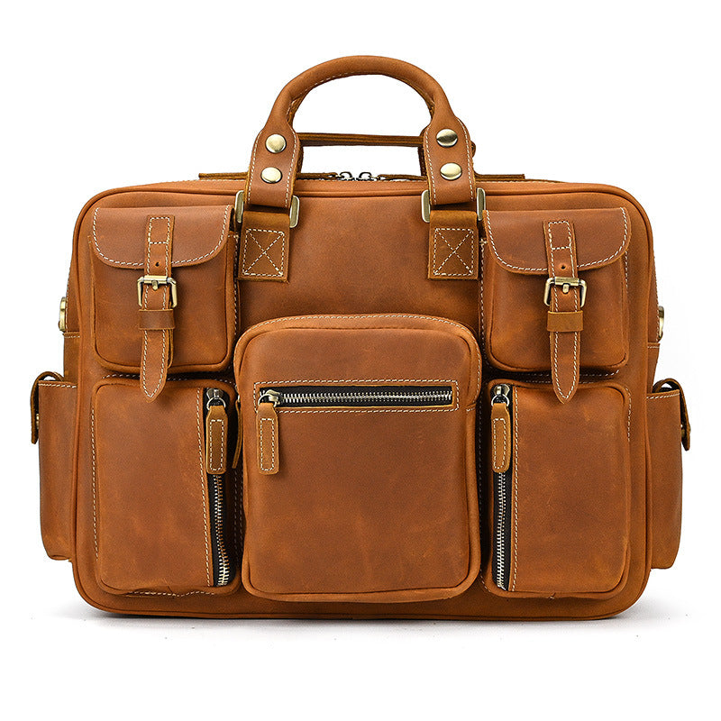 Men's Retro Crazy Horse Leather Large Capacity Men's Briefcases