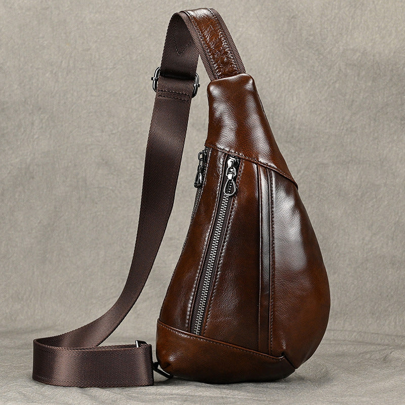 Men's Fashion Leather First Layer Cowhide Retro Men's Chest Bags