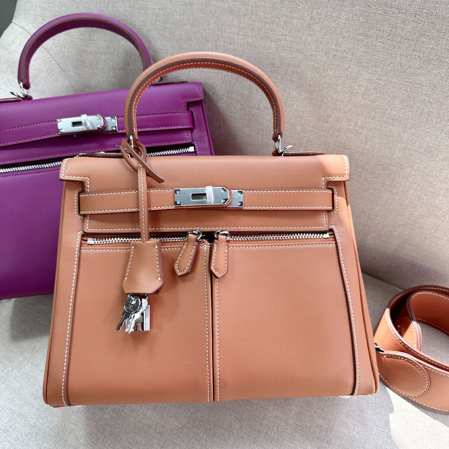 Top Layer Cow Leather Wide Strap Handbags