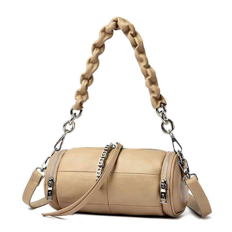 Women's Creative Pleated Strap Oil Wax Leather Shoulder Bags