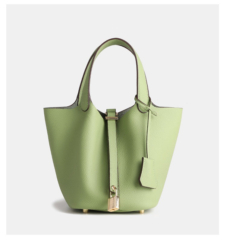 Women's High Quality Vegetable Basket First Layer Cowhide Portable Commuter Bucket Bags