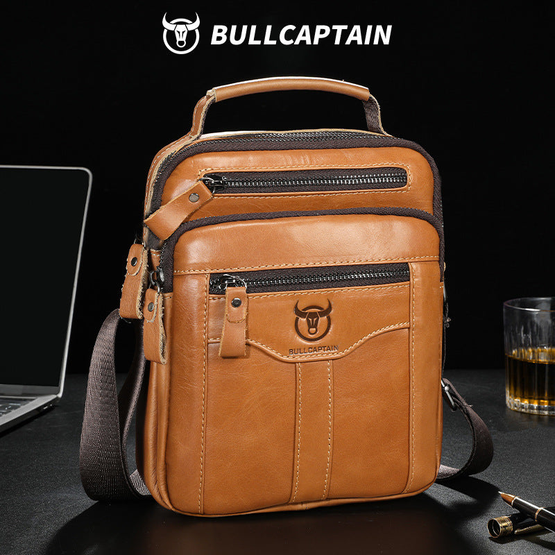 Men's Bull Captain First Layer Cowhide Large Men's Shoulder Bags