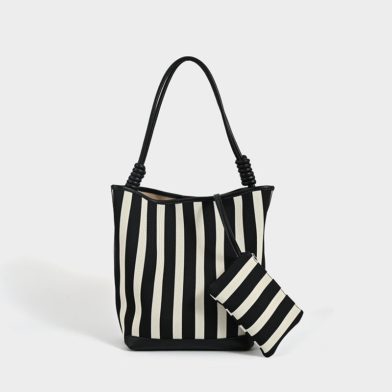 Women's Large Capacity Elastic Woven Cloth Mother Commuter Bucket Bags