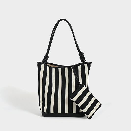Women's Large Capacity Elastic Woven Cloth Mother Commuter Bucket Bags