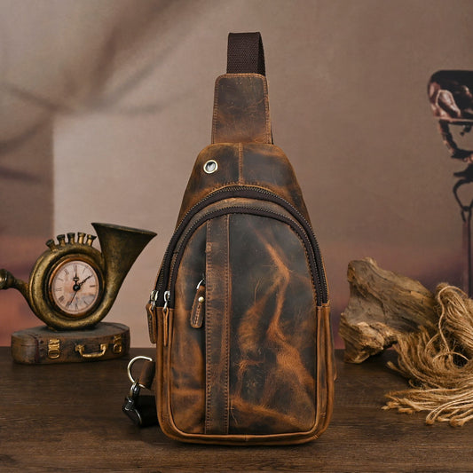 Men's Layer Crazy Horse Leather Retro Cool Men's Chest Bags