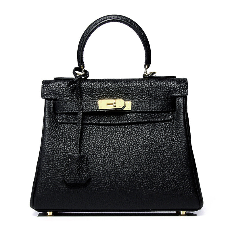 Women's First Layer Cowhide Kelly Litchi Grain Cow Leather Handbags
