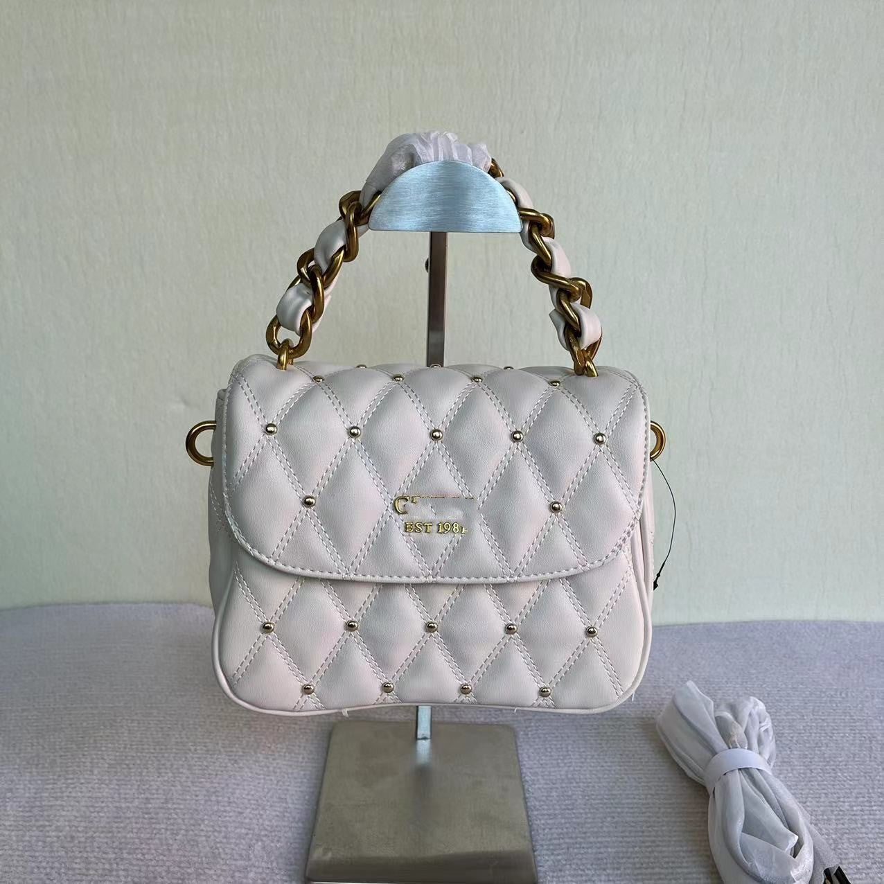 Women's Color Diamond Quilted Rivet Chain Woven Shoulder Bags