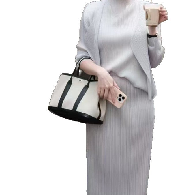 Women's Canvas Portable Garden Stitching Cattle Leather Handbags