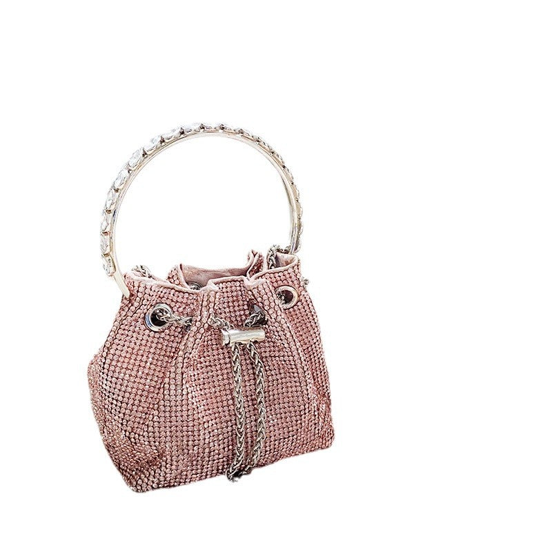 Women's Rhinestone Tassel Shiny Semicircle Hot Drilling Portable Bags