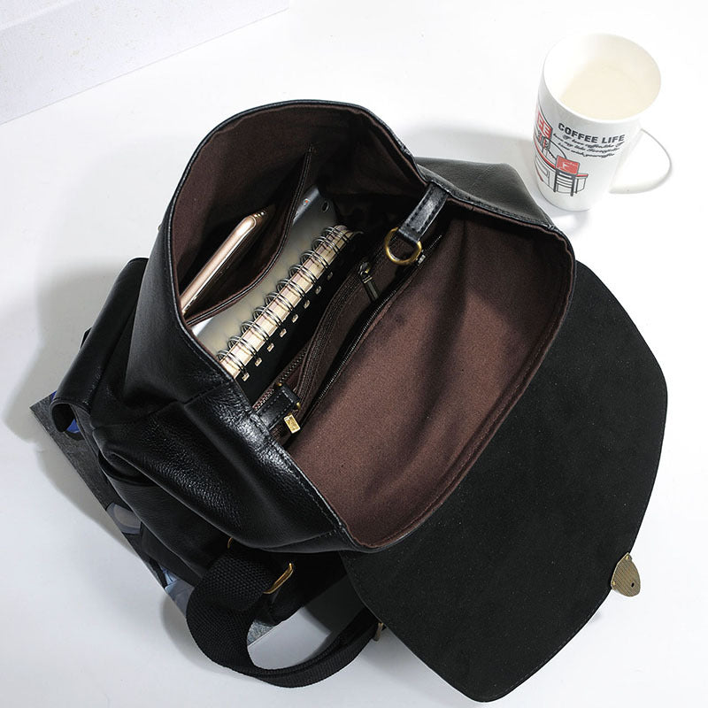 Women's First Layer Cowhide Vintage Large Capacity Backpacks