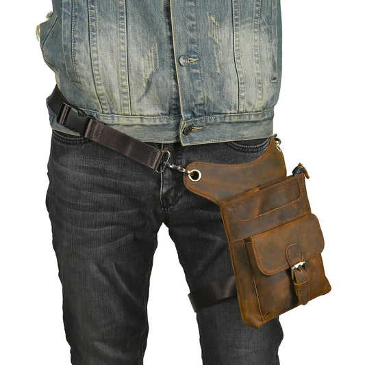 Men's Layer Oil Waxed Leather Cowhide Euro Trendy Men's Chest Bags