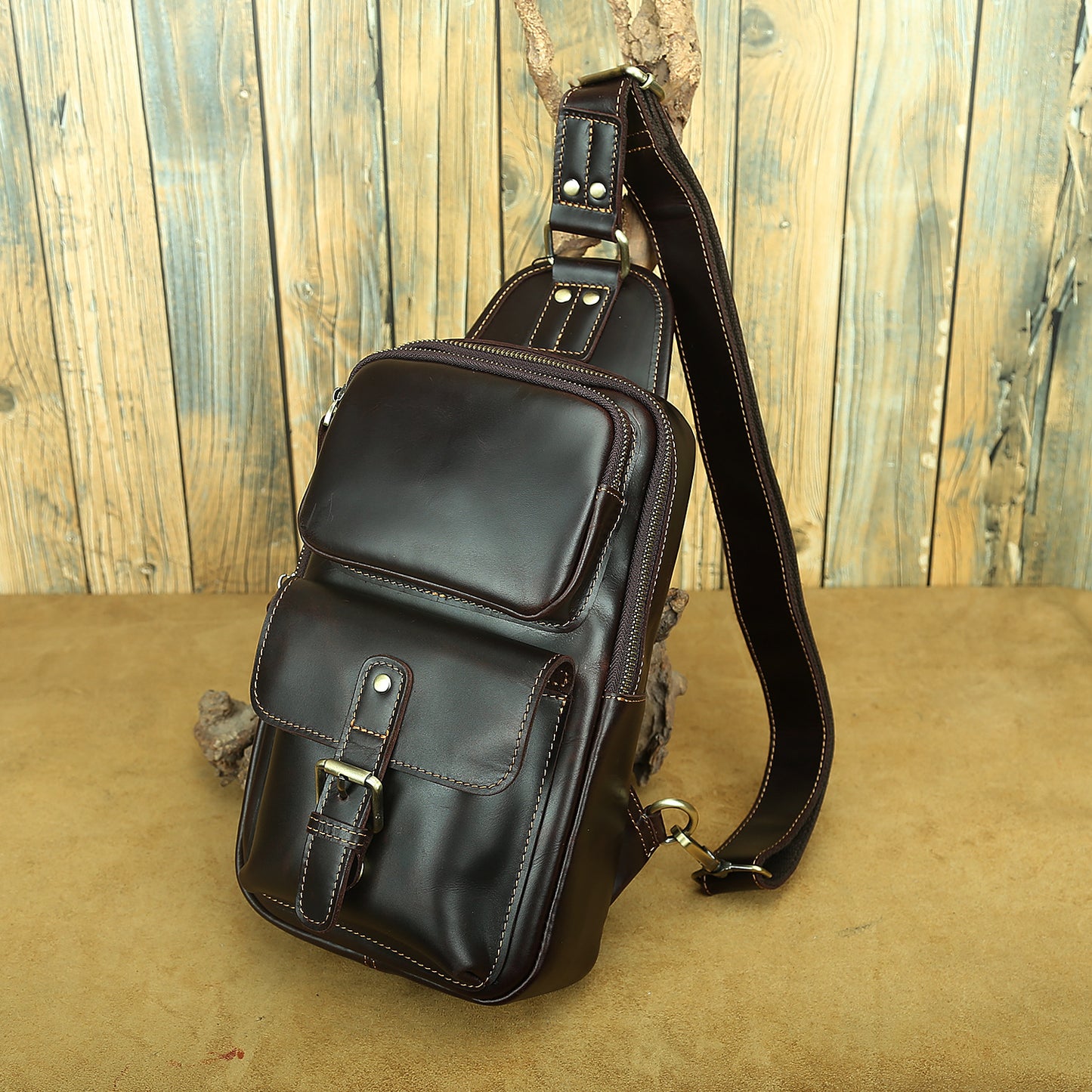 Men's Trendy Retro Crazy Horse Leather Men's Chest Bags