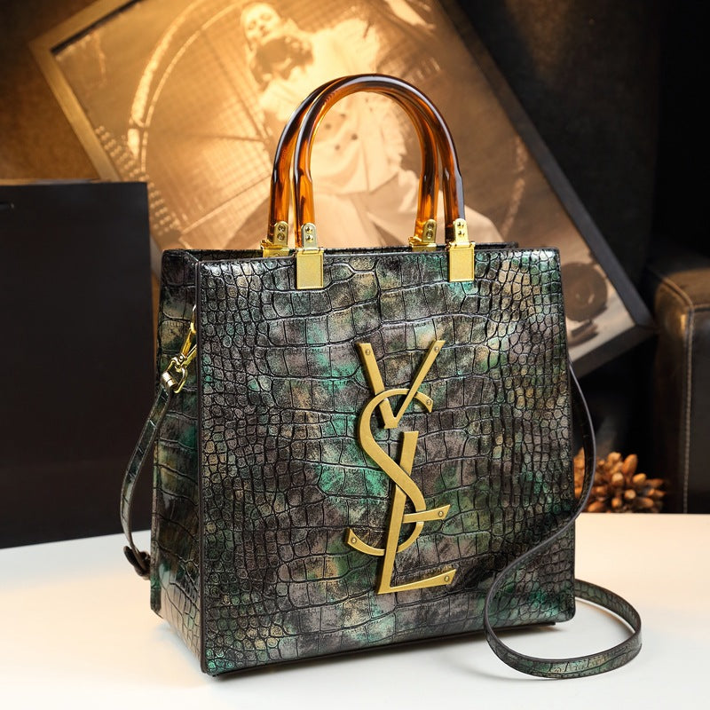 Bright Leather Mother Crocodile Pattern Elegant Armpit Bags