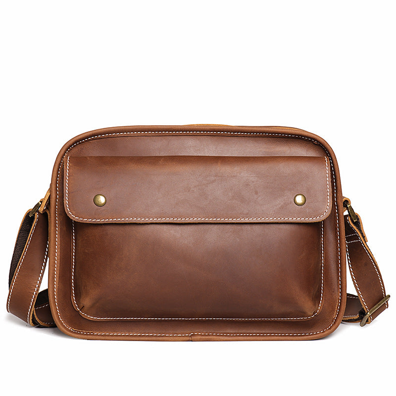 Men's Cowhide Simple Crazy Horse Leather Small Square Bags