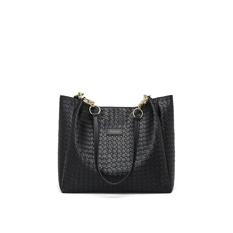 Women's Leather Large Commuting Capacity Woven Shoulder Bags