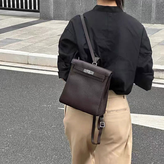 Women's Ebony Color Kelly Portable Fashion Cowhide Backpacks