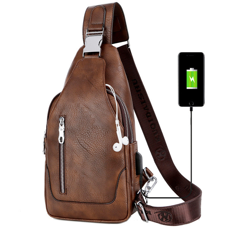 Men's Korean Street Crazy Horse Leather Fashion Men's Chest Bags