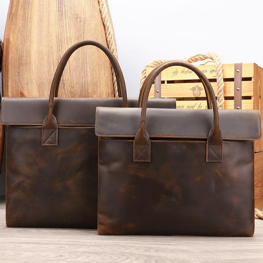 Men's Business Retro Style Fashion Cattlehide Leather Large Capacity Crazy Men's Briefcases