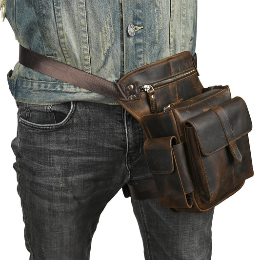 Men's Leather Cowhide Retro Trendy Cool Mobile Men's Chest Bags
