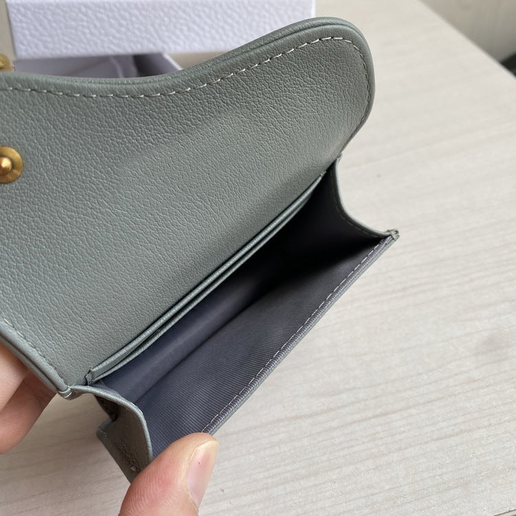 Women's Canvas Floral Cowhide Leather Saddle Flip Card Holder