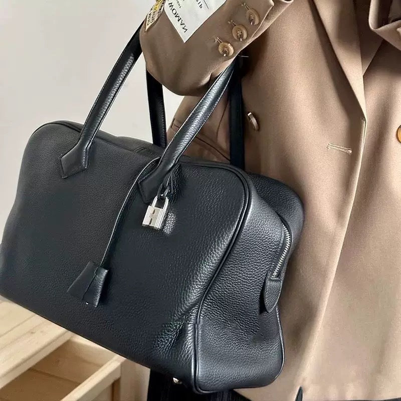 Layer Cowhide Victoria Boston Large Capacity Handbags
