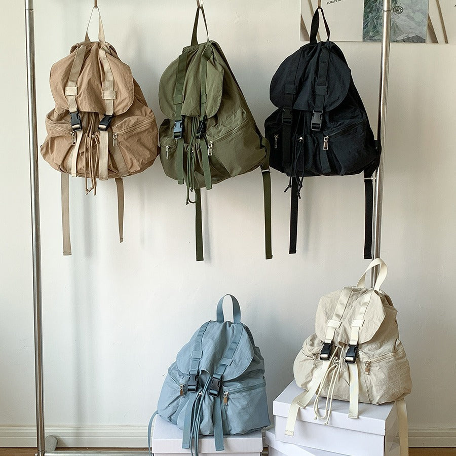 Flip Drawstring Pleated Simple Female College Backpacks