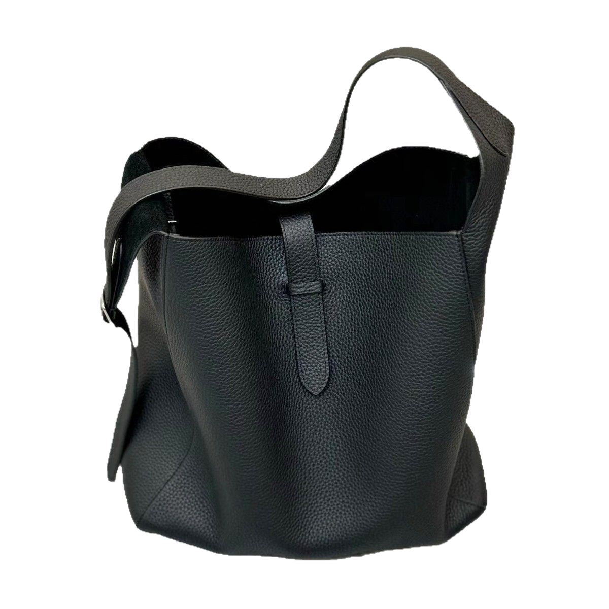 Women's Leather Black Large Minimalist Style Low-key Underarm Bucket Bags