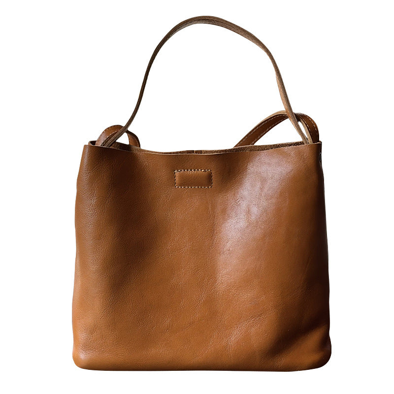 Women's Genuine Leather Simple Artistic Retro Vegetable Bucket Bags
