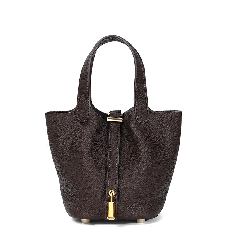 Women's High Quality Genuine Leather Vegetable Basket First Layer Cowhide Bucket Bags