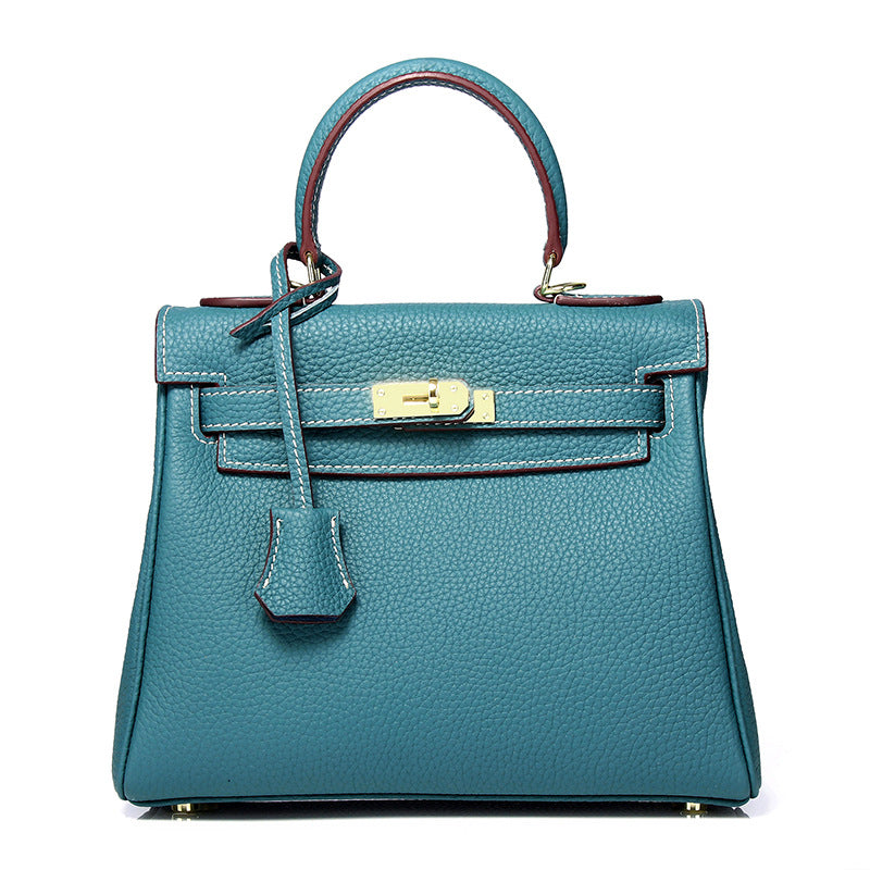 Women's First Layer Cowhide Kelly Litchi Grain Cow Leather Handbags
