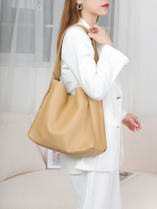 Women's Capacity Totes First Layer Cowhide Simple Leather Shoulder Bags
