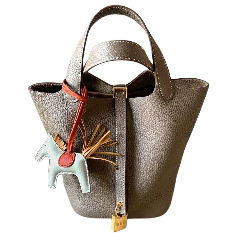 Women's Basket Genuine Leather Simple High-grade Large Capacity Bucket Bags